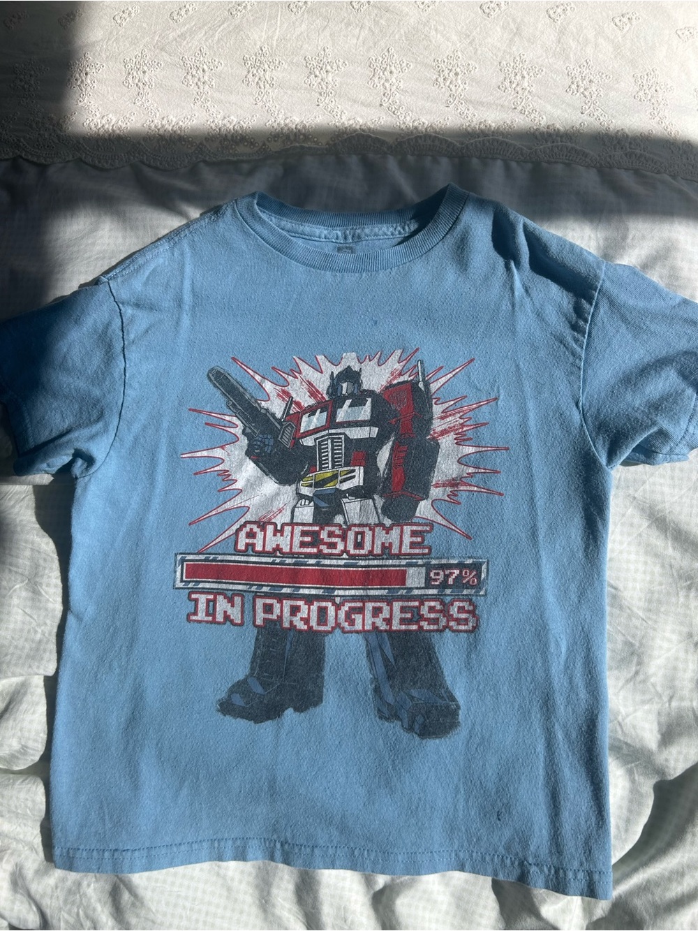 Kids Light Blue 'Awesome In Progress' Transformers Graphic Tee